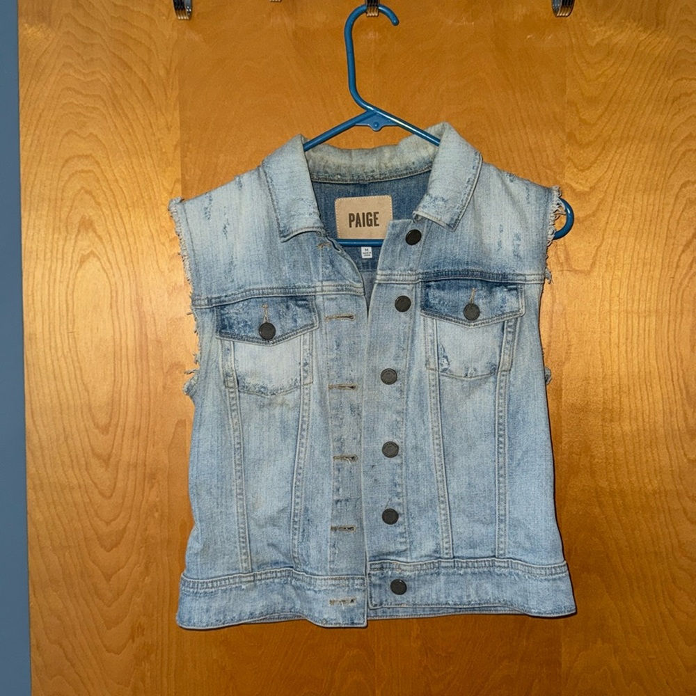 PAIGE Distressed Denim Jean Vest Medium